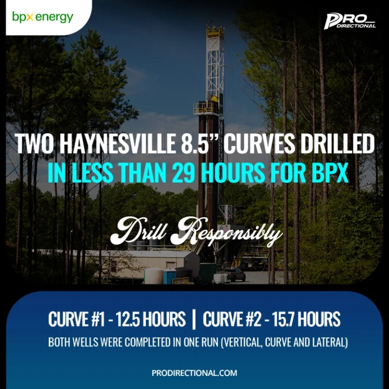 Two Haynesville 8.5 inch directional drilling curves completed in under 29 hours by ProDirectional for BPX.