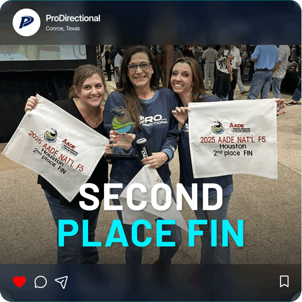 ProDirectional team holding second place finish banners at the 2025 AADE National F5 Houston competition