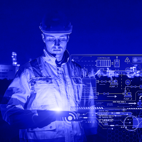 Directional drilling engineer analyzing MWD and drilling data using digital control systems for well planning and downhole performance.